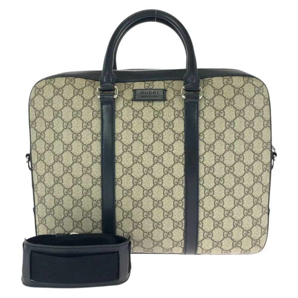Gucci 2-Way Beige Black Silver GG Supreme Canvas Leather